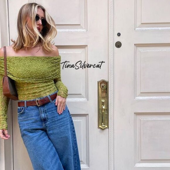 BLOGGER'S FAVE! Zara Green Lace Top NWT - Picture 8 of 16